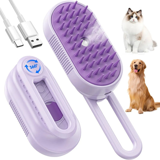 CoatGlo Steam Brush Purple - rechargeable pet grooming brush