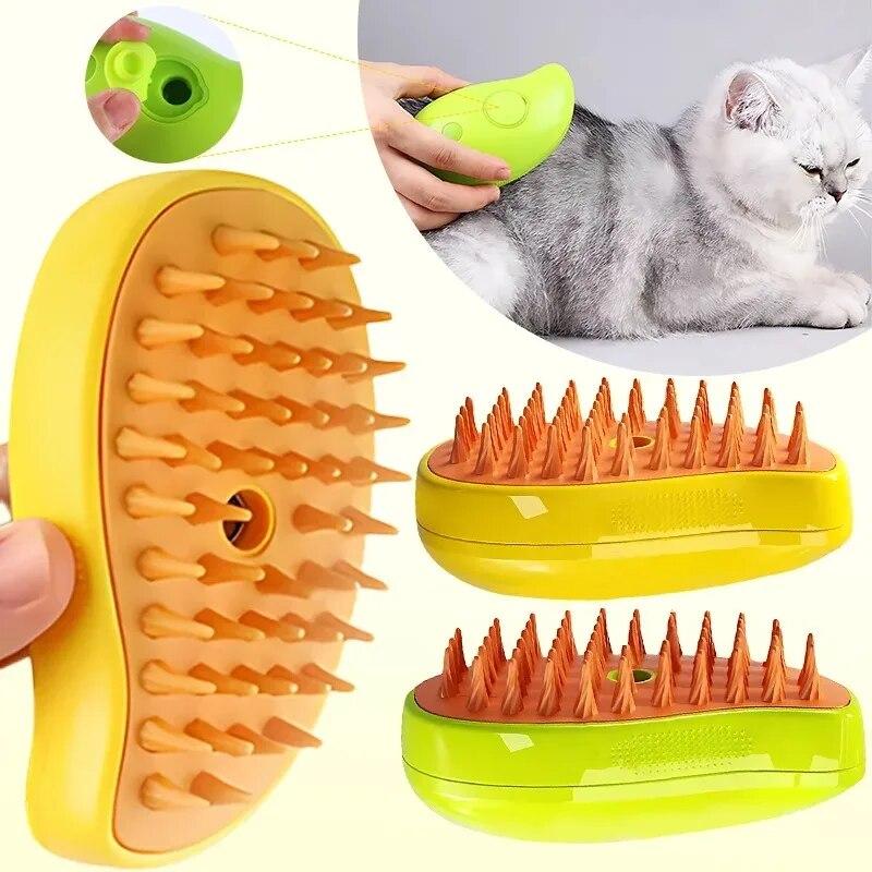 CoatGlo Mango Steam Brush - Yellow Mango steam grooming brush for cats and dogs