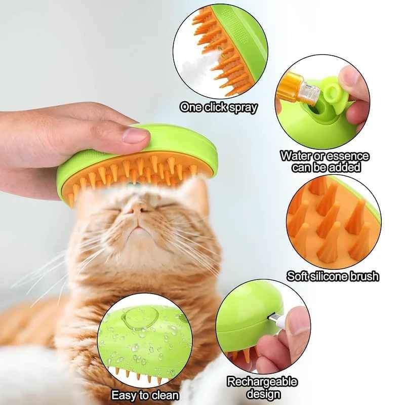 CoatGlo Mango Steam Brush - USB-C rechargeable grooming brush